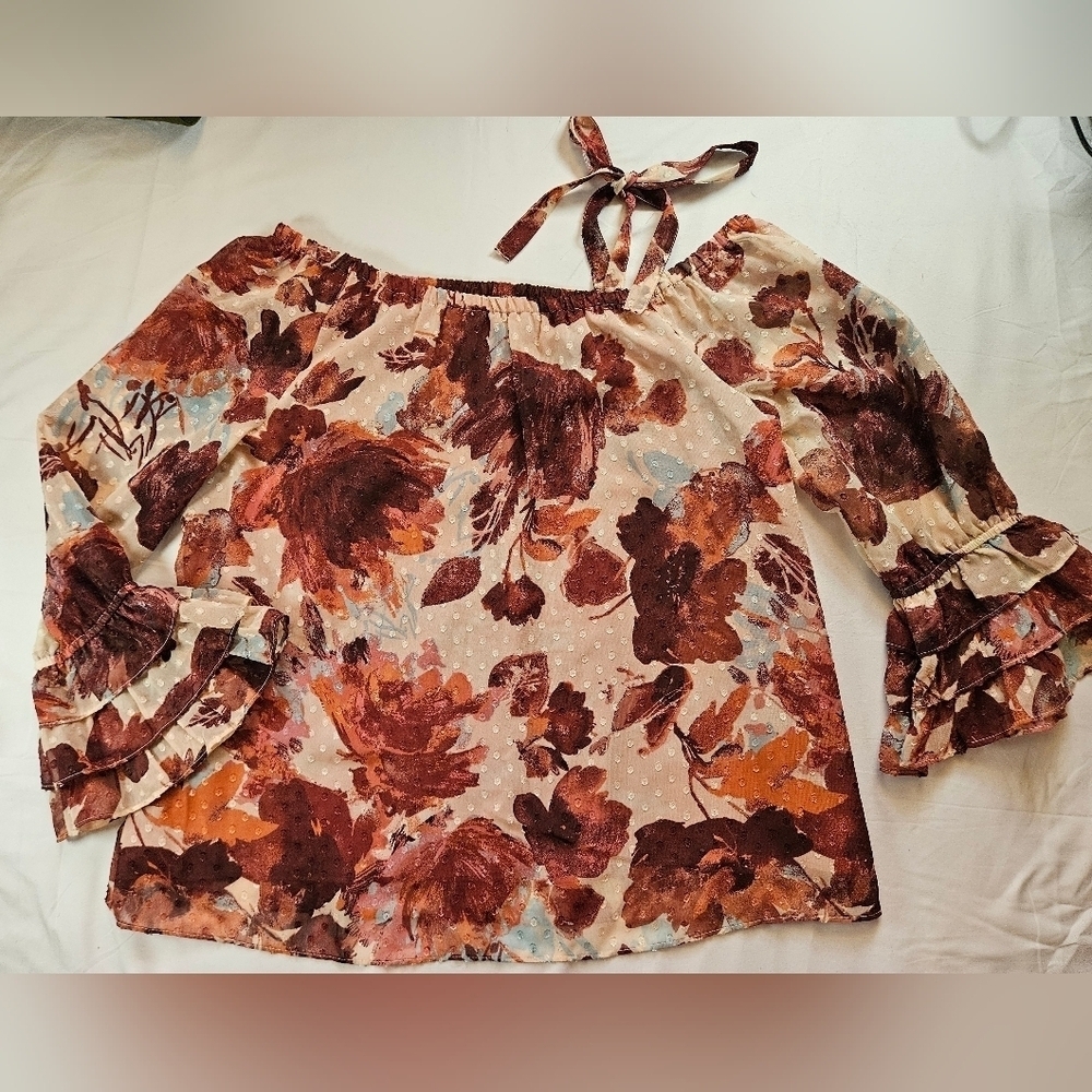 Cato Womens Pink And Red Floral Off The Shoulder 3/4 Sleeve Blouse Size Large